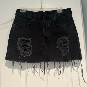 Forever 21 Black Distressed High Waisted Denim Mini Skirt